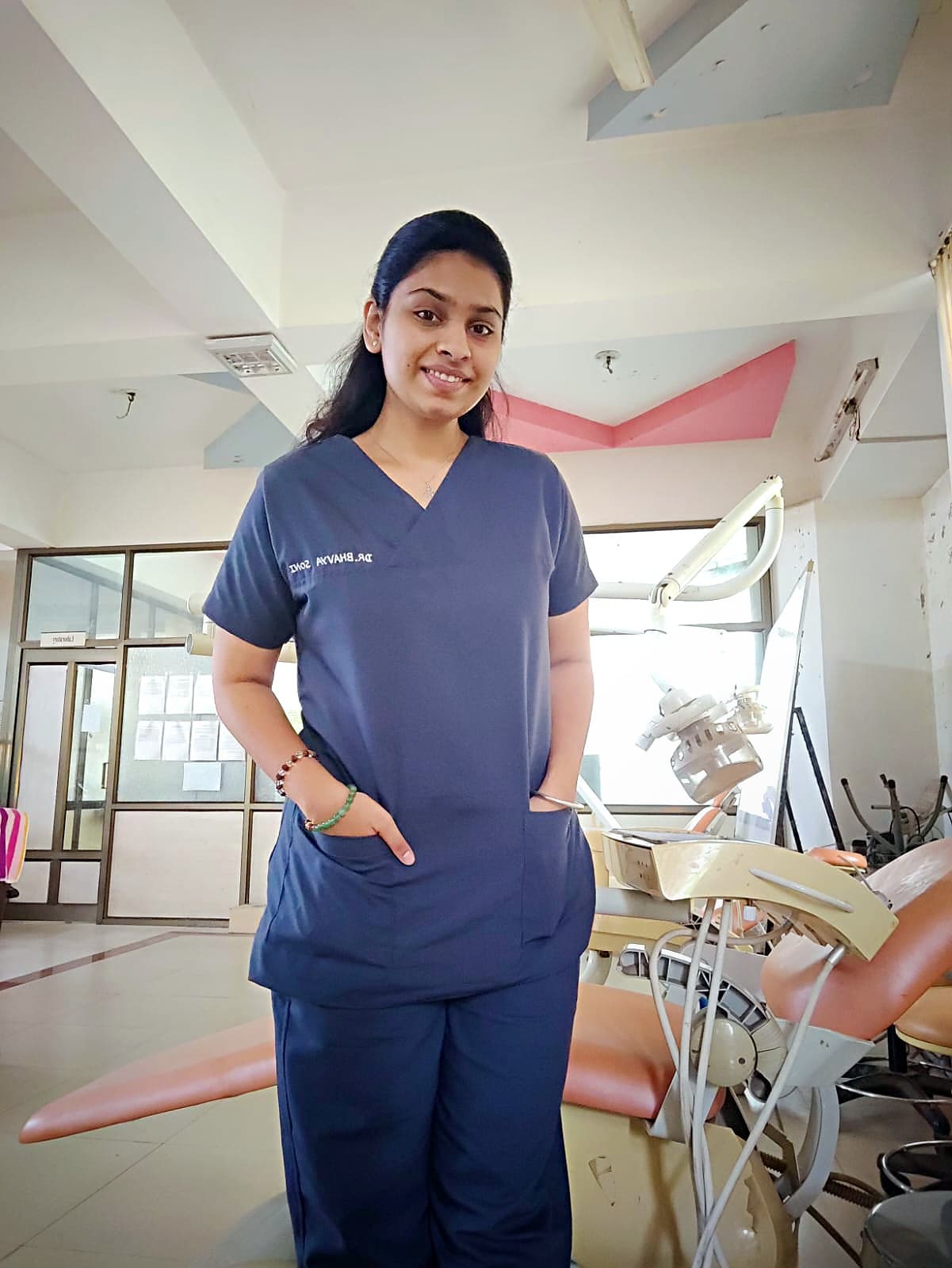 Dr. Bhavya Soni, root canal specialist, at the dental clinic in Ahmedabad